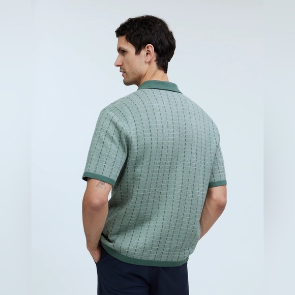 Madewell Men’s Button-Up Sweater Polo Shirt Plaid Stripe in Shaded Grove - Picture 3 of 8